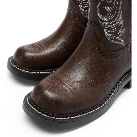 Women's Cowgirl Boots Round Toe Embroidered Mid Calf Western Boots Concert Brown - Picture 2 of 7